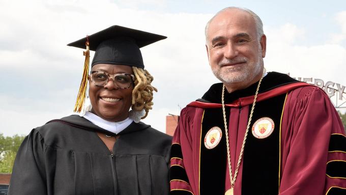 Adrienne Rone '21 and Alvernia President John R. Loyack